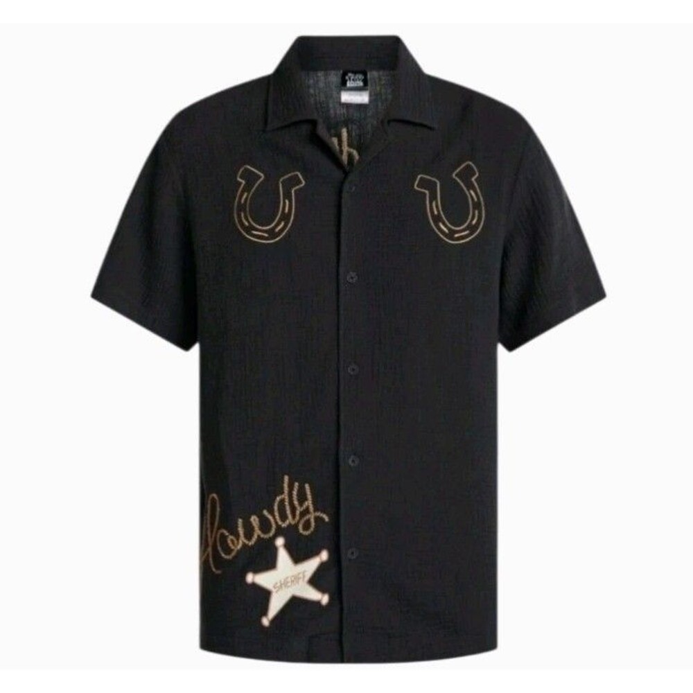 Disney Pixar Toy Story5 Men's Woody & Bullseye Howdy Embroidered Button Up Shirt
